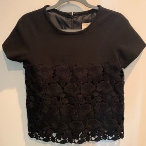 WHIT Black Knit Floral Embroidery Top Size Petite
